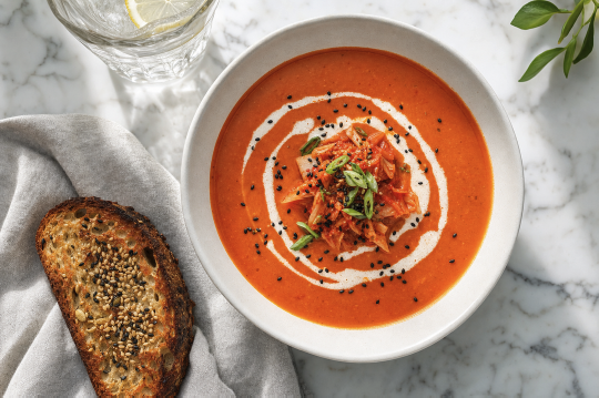 Korean-Inspired Roasted Tomato, Pepper & Kimchi Soup
